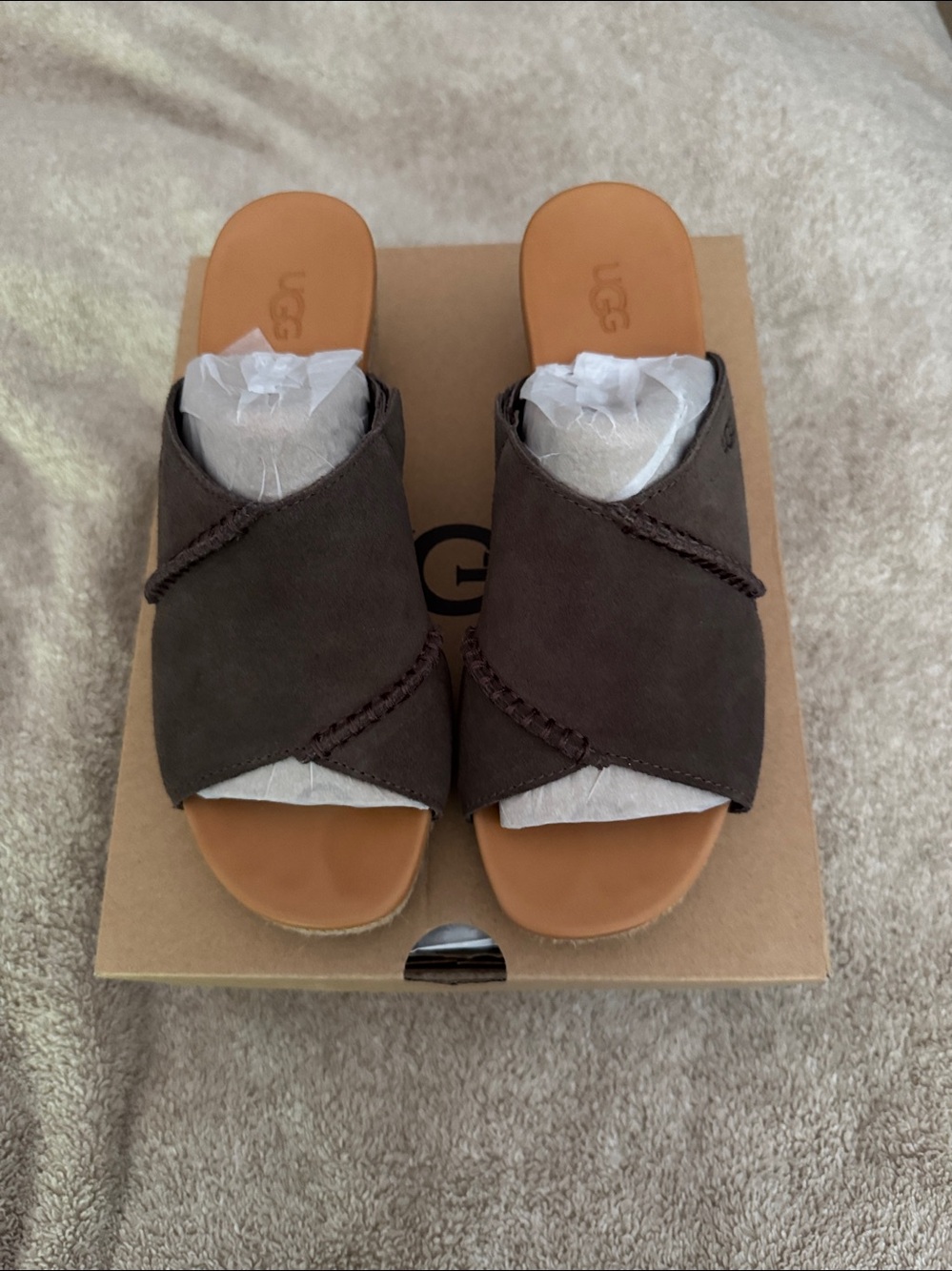 UGG Taupe Suede Espadrille Wedge Sandals